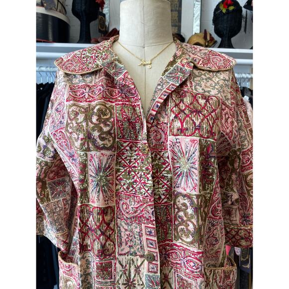 vintage 1950s atomic print smock, 50s housecoat robe loungewear, rockabilly 38 - Picture 4 of 10